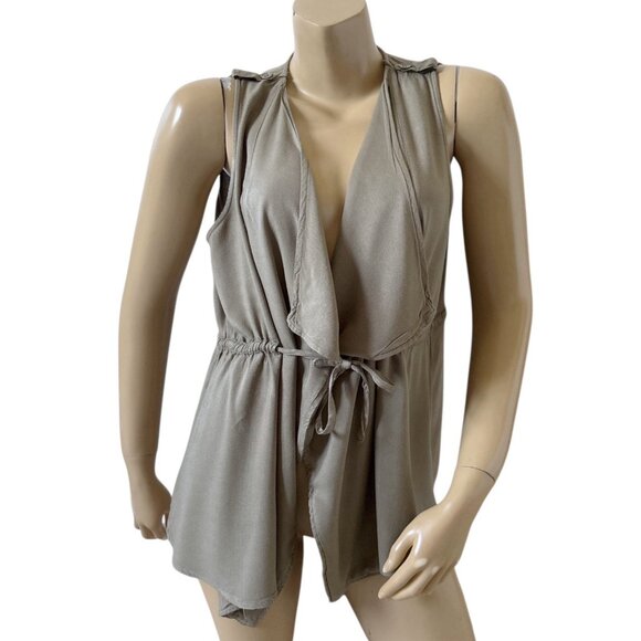 UMGEE Womens Size Small Sleeveless Olive Green Open Tie Front Draped Shirt Top - Picture 1 of 8